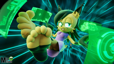 5_toes anthro black_body black_fur black_hair brown_body brown_fur butt clothed clothing dress feet female floating foot_focus fur green_eyes green_glow green_light hair humanoid_feet plantigrade soles solo toes upskirt milkmeister3d archie_comics sega sonic_the_hedgehog_(archie) sonic_the_hedgehog_(comics) sonic_the_hedgehog_(series) nicole_the_lynx felid feline lynx mammal 2025 3d_(artwork) absurd_res digital_media_(artwork) hi_res