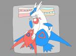 <3 bed blush che_ri_ni cuddling duo eyes_closed female feral grey_background latias latios legendary_pokémon lying male nintendo on_back on_bed plain_background pokémon red_eyes sibling size_difference video_games
Rating: Questionable
Score: 3
User: chdgs
Date: January 26, 2014