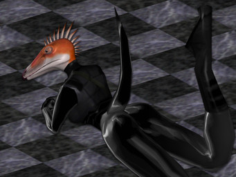 anthro big_butt breasts butt clothing female high-angle_view kicking_legs latex latex_clothing latex_skinsuit looking_offscreen low_poly lying mohawk on_front rear_view side_boob skinsuit solo tight_clothing heelipmo half-life valve valve_corporation dinosaur dromaeosaurid prehistoric_species reptile saurischian scalie theropod velociraptor 3d_(artwork) 4:3 digital_media_(artwork) hi_res
