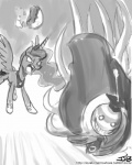 angry duo feathered_wings feathers female feral hair horn long_hair wings john_joseco assassination_classroom friendship_is_magic hasbro my_little_pony mythology koro-sensei princess_luna_(mlp) equid equine mammal mythological_creature mythological_equine winged_unicorn 2013 4:5 crossover monochrome