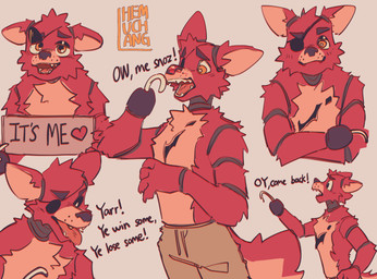anthro bottomwear clothing eye_patch eyewear fur green_bottomwear green_clothing green_pants machine male orange_eyes pants pirate red_body red_fur shirtless_anthro shirtless_male slim_anthro slim_male solo white_body white_fur hemuchang five_nights_at_freddy's scottgames foxy_(fnaf) animatronic canid canine fox mammal robot 2021 digital_media_(artwork) hi_res