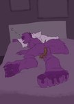 anthro bed casual_scat defecating eyes_closed feces feces_in_ass fur furniture hair lying male pawpads picture_frame pooping pooping_on_bed purple_body purple_fur purple_tail relaxing resting scatplay sleeping solo sound_effects tail vowelless vowelless_sound_effect zzz smellyzep absurd_res hi_res monochrome