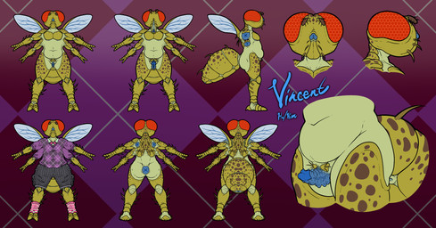 2_fingers 2_toes 4_arms andromorph animal_genitalia antennae_(anatomy) anthro anus argyle_(pattern) argyle_clothing argyle_topwear arthropod_abdomen arthropod_abdomen_anus arthropod_abdomen_cloaca arthropod_abdomen_genitalia belly big_clitoris blue_penis bottomwear bow_tie clitoris cloaca clothed clothing compound_eyes corduroy_(fabric) exoskeleton feet fingers fully_clothed genitals glans huge_clitoris hyper hyper_clitoris hyper_genitalia inner_labia insect_wings intersex invertebrate_proboscis long_inner_labia markings mastectomy_scar multi_arm multi_limb nude pattern_clothing pattern_topwear penile_spines penis proboscis_(anatomy) red_eyes scar shorts slightly_chubby solo spiked_glans spines spiracles spots spotted_body sucker_(anatomy) tan_body tan_skin toes topwear vulva wide_eyed wings yellow_body yellow_skin cthulhusdream arthropod fly_(animal) insect absurd_res hi_res model_sheet trans_(lore) trans_man_(lore)