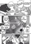 anthro bdsm bear big_bad_wolf blush bondage bound building canid canine canis comic dialogue duo english_text fairy_tales greyscale hi_res house little_red_riding_hood_(copyright) male male/male mammal maririn monochrome rope text wolf