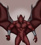 anthro balls casual_nudity genitals humanoid_genitalia humanoid_hands humanoid_penis male manly membrane_(anatomy) membranous_wings muscular muscular_anthro muscular_male nipples nude pecs penis red_body simple_background solo tongue wings saber_artz sam_scribbles capcom demon's_crest gargoyle's_quest ghosts_'n_goblins firebrand demon gargoyle red_arremer