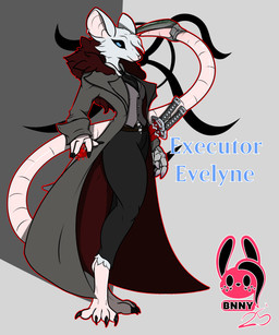 4_fingers accessory anthro belt black_sclera blue_eyes bottomwear clothing coat feet female fingers fur long_coat necktie no_shoes pants pink_feet pink_nose raised_tail solo tail topwear vest weapon weapon_tail white_body succubusbnny mammal murid murine rat rodent 5:6 absurd_res hi_res