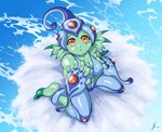 barefoot big_breasts breasts cleavage clothed clothing feet female green_body red_eyes sea solo water souleatersaku90 bandai_namco digimon digimon_(species) humanoid ranamon hi_res