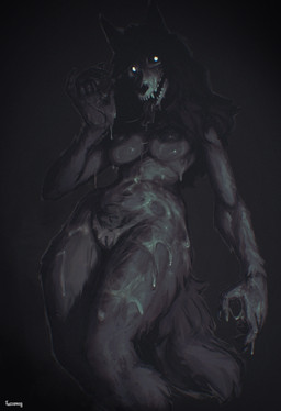 anthro black_body black_fur black_hair bodily_fluids bone breasts cum cum_covered cum_drenched cum_drip cum_on_body cum_on_breasts cum_on_face cum_on_fur cum_on_leg dripping female female_anthro fur genital_fluids genitals hair messy nipples nude simple_background skull skull_head solo standing tail teratophilia tussamag scp_foundation scp-1471-a canid canine malo mammal hi_res