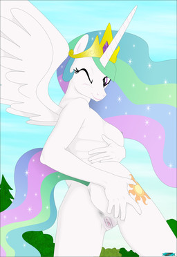 5_fingers anthro anus areola blush body_blush breasts butt crown crown_jewels cutie_mark day ears_up feathered_wings feathers female fingers gem genitals gold_(metal) gold_crown grey_anus grey_areola hair headgear horn long_horn looking_at_viewer mane multicolored_hair multicolored_mane multicolored_tail nipples nude nude_anthro nude_female one_eye_closed outside pink_vulva plant sky smile solo spread_vulva spreading standing sun sun_symbol tail tree vulva vulva_blush white_body white_breasts white_horn white_wings wings wink winking_at_viewer fab3716 friendship_is_magic hasbro my_little_pony mythology princess_celestia_(mlp) equid equine mammal mythological_creature mythological_equine winged_unicorn hi_res