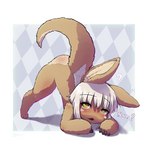 anthro ass_up blush butt eyebrow_through_hair eyebrows female fur hair jack-o'_pose looking_at_viewer nude pose question_mark shadow solo tail tan_body tan_ears tan_fur tan_inner_ear tan_tail text translucent translucent_hair yellow_eyes young young_female buneposter made_in_abyss nanachi lagomorph mammal narehate 1:1 2021