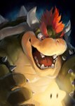 2_horns anthro armband black_background claws eyebrows glowing hair horn light male open_mouth open_smile painterly scene_interpretation shadow shell simple_background smile solo spiked_armband spiked_shell spikes spikes_(anatomy) star teeth tongue racoonwolf illumination_entertainment mario_bros nintendo the_super_mario_bros_movie bowser koopa scalie 2022 digital_media_(artwork) digital_painting_(artwork) hi_res lighting shaded signature