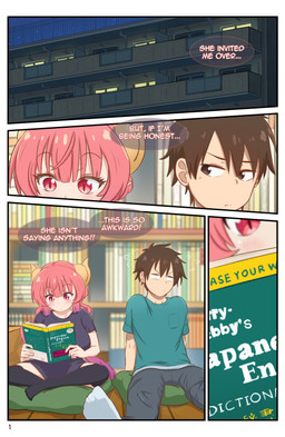 2_horns 4_panel_comic big_breasts black_bottomwear black_clothing black_legwear black_pants black_shirt black_stockings black_topwear blue_clothing blue_shirt blue_topwear blush blush_lines bodily_fluids book bottomwear breasts brown_eyes brown_hair clothing curved_horn duo female flying_sweatdrops hair horn huge_breasts humanoid_pointy_ears inside legwear light-skinned_female long_hair looking_at_another male oversized_clothing page_number pants pigtails pointy_ears pupils reading red_eyes red_hair shirt short_hair sitting slit_pupils speech_bubble stockings sweat sweatdrop sweaty_face tan_body tan_skin text topwear yellow_horn greatm8sfm miss_kobayashi's_dragon_maid mythology ilulu taketo_aida animal_humanoid dragon dragon_humanoid human humanoid mammal mythological_creature mythological_scalie scalie 2023 absurd_res colored comic hi_res shaded