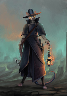 adventurer ambiguous_gender anthro brazier brimmed_hat chain clothed clothed_anthro clothing coat crossbow digitigrade ears_through_headwear fire hairless high_collar ranged_weapon solo thurible topwear weapon wide_brim_hat wrapped_arms yellow_eyes motolog the_honorable_liminal_hunter_mau domestic_cat felid feline felis hairless_cat mammal sphynx_(cat) hi_res nonbinary_(lore)