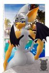 anthro back_side big_breasts breasts butt clothed clothing female fur hair huge_breasts nipples nude outside presenting presenting_hindquarters solo swimming_pool swimwear thick_thighs water wide_hipped_female wide_hips wings fredkakes sega sonic_the_hedgehog_(series) rouge_the_bat bat mammal 2017 absurd_res digital_media_(artwork) hi_res signature watermark