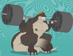abs abstract_background anthro areola backwards_baseball_cap backwards_hat balls barazoku barbell baseball_cap biceps big_balls big_muscles big_penis blue_background bodily_fluids claws clenched_teeth clothing crouching deltoids erection exercise genitals glans hat headgear headwear holding_object huge_balls huge_muscles huge_penis humanoid_genitalia humanoid_penis male manly muscular muscular_anthro muscular_male narrowed_eyes nipples non-mammal_balls non-mammal_nipples nude pecs penis saggy_balls scales shadow sharp_teeth simple_background solo squats sweat tail teeth thick_arms thick_penis thick_thighs vein weightlifting weights workout tylerstark dinosaur prehistoric_species reptile scalie 2025 absurd_res hi_res