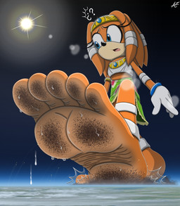 anthro barefoot blue_eyes bodily_fluids city_crushing crushed_micros dirty dirty_feet feet female foot_crush foot_fetish foot_focus giga landscape_dwarfing macro orange_body plantigrade soles solo stomping sweat sweaty_feet toes az12lol sega sonic_adventure sonic_the_hedgehog_(series) tikal_the_echidna mammal absurd_res digital_media_(artwork) hi_res
