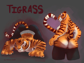 anthro big_butt breasts butt clothed clothing female fur looking_at_viewer muscular muscular_female orange_body simple_background smile solo stripes tail thick_thighs topless white_body wide_hips alytarch dreamworks kung_fu_panda master_tigress felid mammal pantherine tiger 4:3 digital_drawing_(artwork) digital_media_(artwork) hi_res signature
