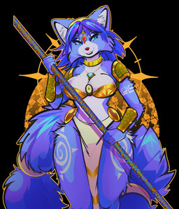 accessory anthro arm_markings arm_tuft armor bandeau black_background blue_body blue_eyes blue_fur blue_hair bottomwear bracers breasts cheek_tuft choker circlet clothing elbow_tuft eyebrows eyelashes facial_tuft female fluffy fluffy_tail fur furgonomics hair hip_fluff inner_ear_fluff jewelry krystal's_staff leg_markings loincloth looking_at_viewer markings navel necklace ring short_hair shoulder_guards shoulder_tuft simple_background solo staff tail tail_accessory tail_jewelry tail_ring thigh_markings topwear tuft white_body white_fur necromeowncer nintendo star_fox krystal_(star_fox) canid canine fox mammal 2023 hi_res portrait three-quarter_portrait