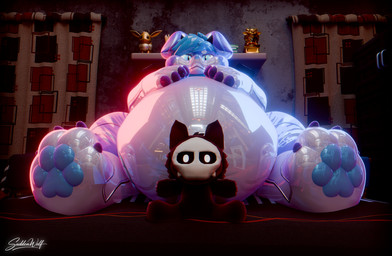 anthro belly big_belly blue_body blue_eyes feet foot_focus furniture hand_on_belly huge_belly inflatable looking_at_viewer looking_down male pawpads paws plushie pool_toy solo suddenwolf changed_(video_game) puro_(changed) sudden_(suddenwolf) animate_inanimate canid canine canis living_inflatable mammal regulus_(species) wolf 3d_(artwork) digital_media_(artwork) hi_res