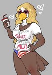 5_fingers american_flag anthro beak beverage big_breasts biped blonde_eyebrows blonde_hair bottomwear breasts brown_body brown_feathers brown_tail cleavage clothed clothing container cup curvy_figure eyebrows eyewear feathers female fingers front_view fully_clothed grey_background hair heart_eyewear heart_sunglasses heart_symbol hearts_around_body hearts_around_head holding_beverage holding_container holding_cup holding_object hourglass_figure humor multicolored_body multicolored_feathers non-mammal_breasts shirt simple_background skimpy solo standing sunglasses tail tail_feathers text text_on_clothing text_on_shirt text_on_topwear thick_thighs topwear two_tone_body two_tone_feathers underwear united_states_of_america white_body white_clothing white_feathers white_shirt white_topwear wide_hips yellow_beak pegasys squirmles june_(inkaessant) accipitrid accipitriform avian bald_eagle bird eagle sea_eagle squirmle 2018 digital_media_(artwork) english_text flat_colors meme portrait three-quarter_portrait