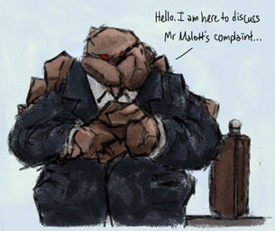 briefcase business_suit clothing cracking_knuckles dialogue english_honorific greeting honorific intimidation lawyer male muscular muscular_male name_drop name_in_dialogue red_eyes shirt simple_background solo stating_intentions suit talking_to_another text topwear dirtytabs ftl:_faster_than_light rockman_(species) english_text