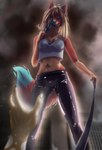 anthro breasts clothed clothing dominant female fur gun hair handgun latex latex_clothing leash open_mouth ranged_weapon simple_background smile tail tight_clothing walking weapon aleks_pakaralex canid canine canis mammal digital_media_(artwork) hi_res