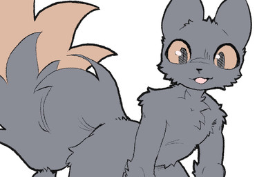 ambiguous_gender anthro arm_tuft big_ears big_eyes big_tail biped black_body black_fur black_nose black_tail cheek_tuft curious dipstick_tail elbow_tuft facial_tuft fluffy fluffy_tail fur glistening glistening_eyes head_tuft hunched_over looking_at_viewer markings nude open_mouth orange_eyes orange_sclera orange_tail_tip pupils raised_tail short_snout shoulder_tuft simple_background slit_pupils snout solo tail tail_markings tail_tuft thick_thighs tongue tuft white_background teppuko casualties:_unknown gunsaw canid canine expie_(gunsawian) fox gunsawian hybrid mammal murid murine rat rodent 2025 colored colored_sketch digital_drawing_(artwork) digital_media_(artwork) half-length_portrait portrait sketch