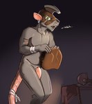 anthro armor genitals headgear helmet male mostly_nude penis scar simple_background solo meganfruity warhammer_(franchise) mammal murid murine rat rodent skaven hi_res