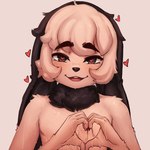 anthro biped black_body black_fur black_nose bodily_fluids fingers fur hair heart_eyes heart_symbol looking_at_viewer male multicolored_body multicolored_fur open_mouth open_smile pupils simple_background smile smiling_at_viewer solo tan_body tan_fur teeth tongue seraziel chino_(seraziel) lagomorph leporid mammal rabbit absurd_res hi_res