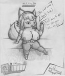 anthro big_breasts bottomwear breasts camel_toe clothing dialogue electronics female fluffy fluffy_tail footwear fur gameplay_mechanics hair headphones hud looking_at_viewer nipples open_mouth pants shoes simple_background sitting smile solo spandex speech_bubble tail text tight_bottomwear tight_clothing white_body white_fur wide_hips voy_barranca_abajo hi-rez_studios paladins_(game) salt_(paladins) canid canine fox mammal english_text graphite_(artwork) greyscale hi_res monochrome traditional_media_(artwork)