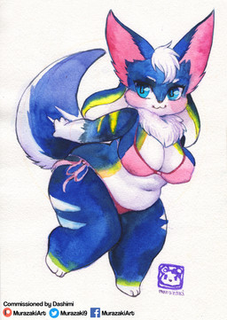 anthro bikini chibi clothing curvy_figure female fur hair looking_away midriff navel neck_tuft nipple_outline simple_background slightly_chubby smile solo standing swimwear thick_thighs tuft two-piece_swimsuit voluptuous white_background wide_hips murazaki unknown_species absurd_res hi_res painting_(artwork) traditional_media_(artwork) traditional_painting_(artwork) traditional_watercolor_(artwork) watercolor_(artwork)