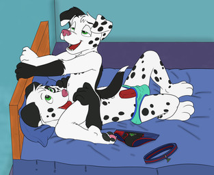 4_fingers anthro anthro_on_anthro anthro_penetrated anthro_penetrating anthro_penetrating_anthro bed black_spots blue_clothing blue_underwear briefs bulge clothing collar dipstick_tail duo erection fellatio fingers floppy_ears furniture genitals knot leg_markings looking_at_another lying male male/male male_penetrated male_penetrating male_penetrating_male markings multicolored_clothing multicolored_ears multicolored_tail multicolored_underwear navel nude on_back on_bed open_mouth oral oral_penetration penetration penile penile_penetration penis pillow pink_nose red_clothing red_tongue red_underwear sex socks_(marking) spots spotted_body spotted_ears straddling tail tail_markings teeth tongue two_tone_ears underwear young young_anthro young_male compfive riley_(rileypup) tyler_(rileypup) canid canine canis dalmatian domestic_dog mammal absurd_res hi_res brother_(lore) brothers_(lore) incest_(lore) sibling_(lore)