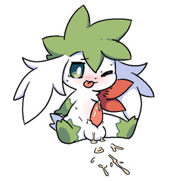 balls blush blush_lines bodily_fluids cum erection feral genital_fluids genitals male one_eye_closed penis solo tongue tongue_out wink plumflavor nintendo pokemon generation_4_pokemon legendary_pokemon pokemon_(species) shaymin sky_forme_shaymin