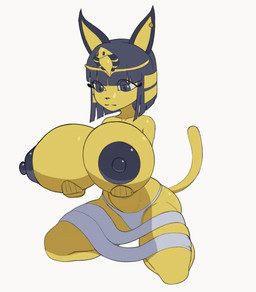 anthro areola big_areola big_breasts big_nipples bouncing_breasts breasts clothed clothing female glistening glistening_body holding_breast huge_areola huge_breasts huge_nipples kneeling nipples panties simple_background solo tail tail_motion topless topless_female underwear white_background nerobero0 animal_crossing nintendo ankha_(animal_crossing) felid feline mammal 2d_animation animated frame_by_frame