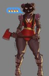 anthro armor axe biped breasts camel_toe clothing emoji female small_breasts solo uniform pinkurii epic_games fortnite raven_team_leader bear mammal absurd_res hi_res