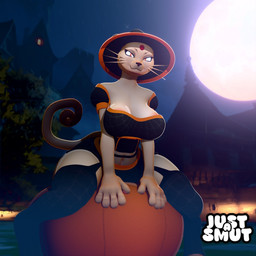 anthro big_breasts breasts cleavage clothed clothing female food fruit legwear plant pumpkin solo stockings thick_thighs witch_costume justasmut justasmut_(modeler) nintendo pokemon felid feline generation_1_pokemon mammal persian_(pokemon) pokemon_(species) 1:1 3d_(artwork) blender_(artwork) digital_media_(artwork) hi_res