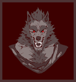 anthro body_hair border brown_border chest_hair clothing empty_eyes eyebrows front_view fur hair looking_at_viewer male open_mouth pointy_ears red_background red_eyes simple_background snout solo teeth thick_eyebrows tongue_showing topwear torn_clothing torn_topwear kingarthur_i canid mammal 2023 aliasing binary_drawing bust_portrait digital_drawing_(artwork) digital_media_(artwork) portrait restricted_palette