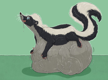 ambiguous_feral ambiguous_gender ambiguous_human ambiguous_pred ambiguous_prey belly big_belly black_body black_fur blue_eyes bodily_fluids claws drooling duo face_imprint feral feral_pred fully_inside fur green_background huge_belly human_prey hyper hyper_belly imprint larger_pred resting_on_belly saliva simple_background size_difference striped_body striped_fur stripes tail tongue tongue_out vore whiskers white_body white_fur strega human mammal mephitid skunk 2026 hi_res story story_at_source