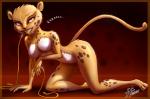 all_fours anthro breasts claws eyebrows featureless_breasts female fur item_in_mouth lipstick looking_at_viewer makeup nude rope simple_background solo teetch yellow_body yellow_fur fernando_faria dc_comics dcau justice_league cheetah_(dc) cheetah felid feline mammal 2007