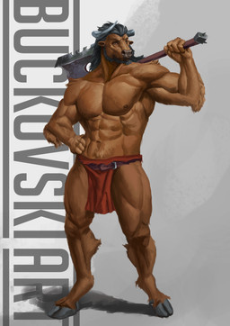 anthro axe bottomwear brown_body brown_eyes brown_fur clothing fur hooves loincloth male muscle_tone muscular muscular_male nipples solo buckovskiart european_mythology greek_mythology mythology tarus bovid bovine cattle fantasy_creature mammal minotaur absurd_res hi_res