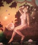 anthro breasts featureless_breasts female fur group hair looking_at_viewer nude open_mouth sitting solo_focus arucarrd felid mammal