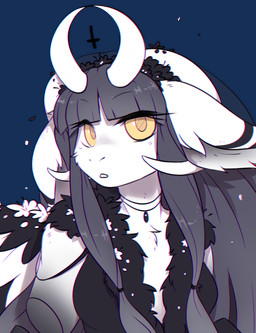 4_horns anthro black_clothing black_topwear black_wings clothed clothing eyelashes feathered_wings feathers female front_view fur grey_hair hair horn long_hair looking_at_viewer multi_horn open_mouth pupils simple_background solo topwear transparent_background unsigned white_body white_fur white_horn white_wings wings yellow_eyes bloominglynx tenshi_(bloominglynx) species_request 2022 absurd_res alpha_channel bust_portrait digital_drawing_(artwork) digital_media_(artwork) hi_res portrait