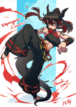 abs black_hair bottomwear breasts choker clothing female hair horn humanoid_pointy_ears jewelry looking_at_viewer martial_arts_uniform navel necklace on_one_leg pants pointy_ears ponytail solo sportswear standing tail hata4564 mythology animal_humanoid dragon dragon_humanoid humanoid mythological_creature mythological_scalie scalie 2022 digital_media_(artwork) hi_res
