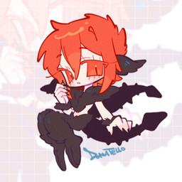 2_tails chibi hair male multi_tail not_furry red_eyes red_hair solo tail takoya_de demon demon_humanoid humanoid 1:1 hi_res