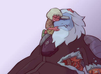 4_fingers anthro beard blue_body clothing duo eyebrows eyes_closed facial_hair female fingers gore hair hug machine male organs pink_body rib_cage royalty sad simple_background thick_eyebrows torn_clothing white_beard white_facial_hair white_hair dashintrash amphibia_(series) disney king_andrias_leviathan leif_plantar amphibian frog newt salamander hi_res