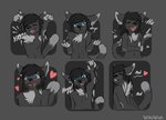 anthro black_hair blue_eyes blush bodily_fluids drooling fur grey_body grey_fur hair heart_symbol laugh male saliva solo sticker_pack telegram_sticker text will-o-wish~ domestic_cat felid feline felis mammal english_text