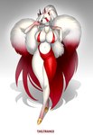 anthro big_breasts breasts clothing dress female fluffy fluffy_tail gem jewelry necklace pearl_(gem) pearl_necklace pose red_clothing red_dress skimpy_dress solo tail text tailtrance ailurid demon mammal red_panda absurd_res hi_res pinup url