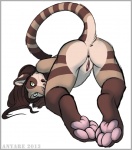 2013 anthro anus anyare anyare_(character) ass_up felid female genitals hindpaw hybrid inviting lion looking_at_viewer mammal nude pantherine paws presenting pussy raised_tail solo stripes tail tiger whiskers