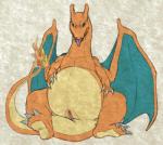 belly charizard clitoris dragon european_mythology female feral fire flaming_tail generation_1_pokemon genitals membrane_(anatomy) membranous_wings mythological_creature mythological_scalie mythology nintendo non-mammal_pussy pokemon pokemon_(species) pussy python13rp scalie simple_background slightly_chubby smile solo tail teeth western_dragon wings yaroul