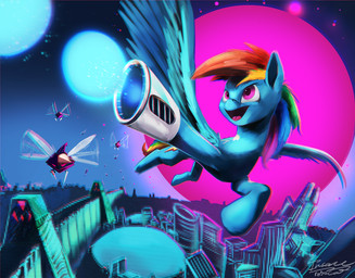 arm_cannon blaster city cutie_mark feathered_wings feathers female feral flapping flying group hair insect_wings machine multicolored_hair neon open_mouth open_smile purple_eyes rainbow_hair ranged_weapon smile solo_focus synthwave tongue virtual_reality weapon weapon_arm wings insanerobocat friendship_is_magic hasbro my_little_pony mythology rainbow_dash_(mlp) equid equine mammal mythological_creature mythological_equine pegasus robot 2018 chromatic_aberration digital_media_(artwork) hi_res pixel_(artwork) signature